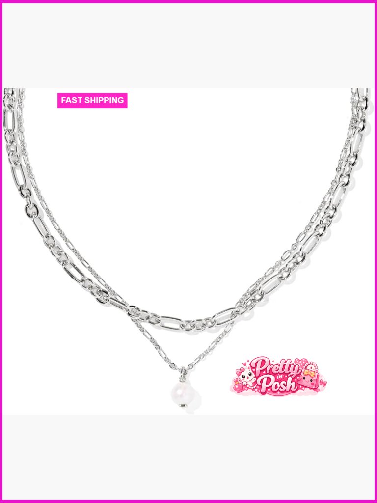 Multi Strand Figaro Chain Necklace With Freshwater Cultured Pearl